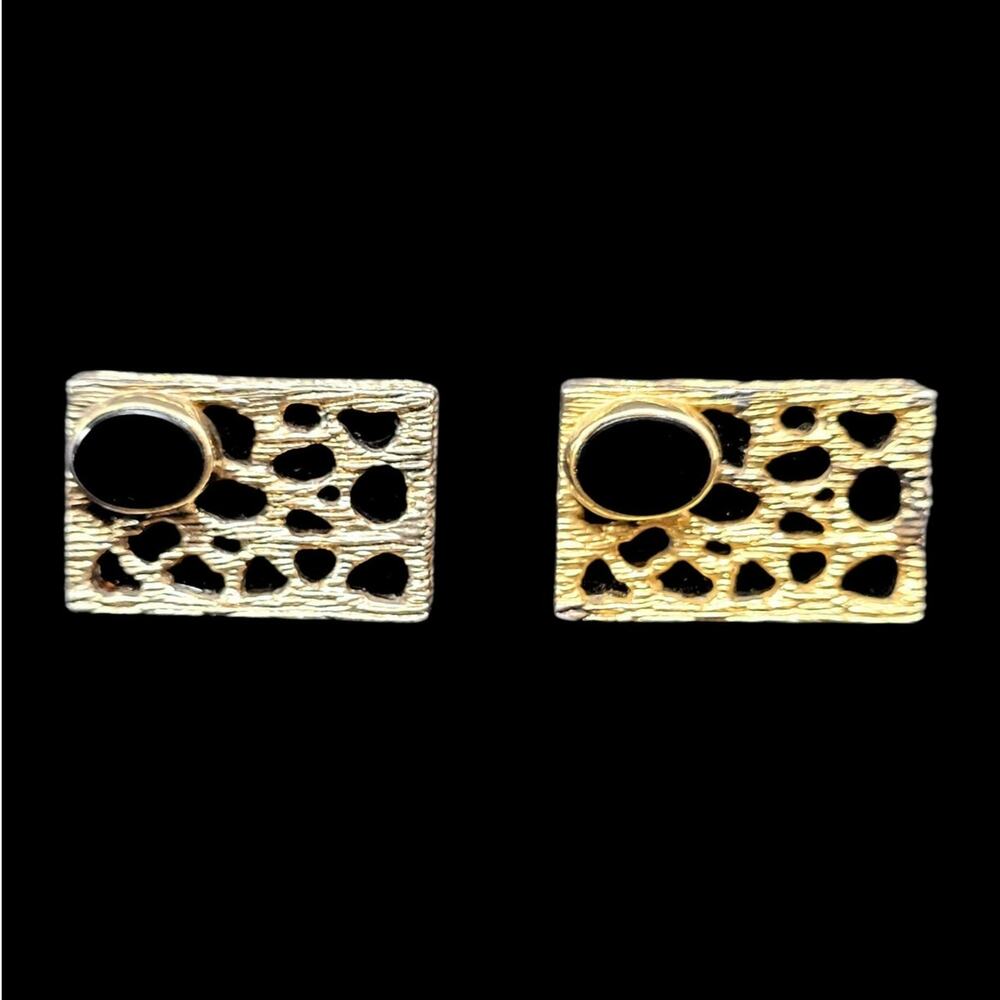 Mid Century Sterling Silver‎ Black Glass Cufflinks Modernist Menswear